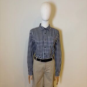 Cat & Jack Boys Navy Blue & White Gingham Button Down Shirt - XL (16)